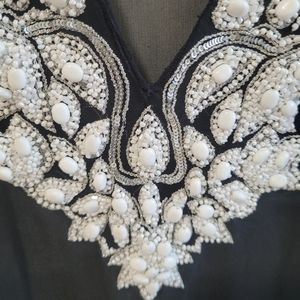 Inca 100% Silk Sheer Beaded Trim Coverup Tunic Top